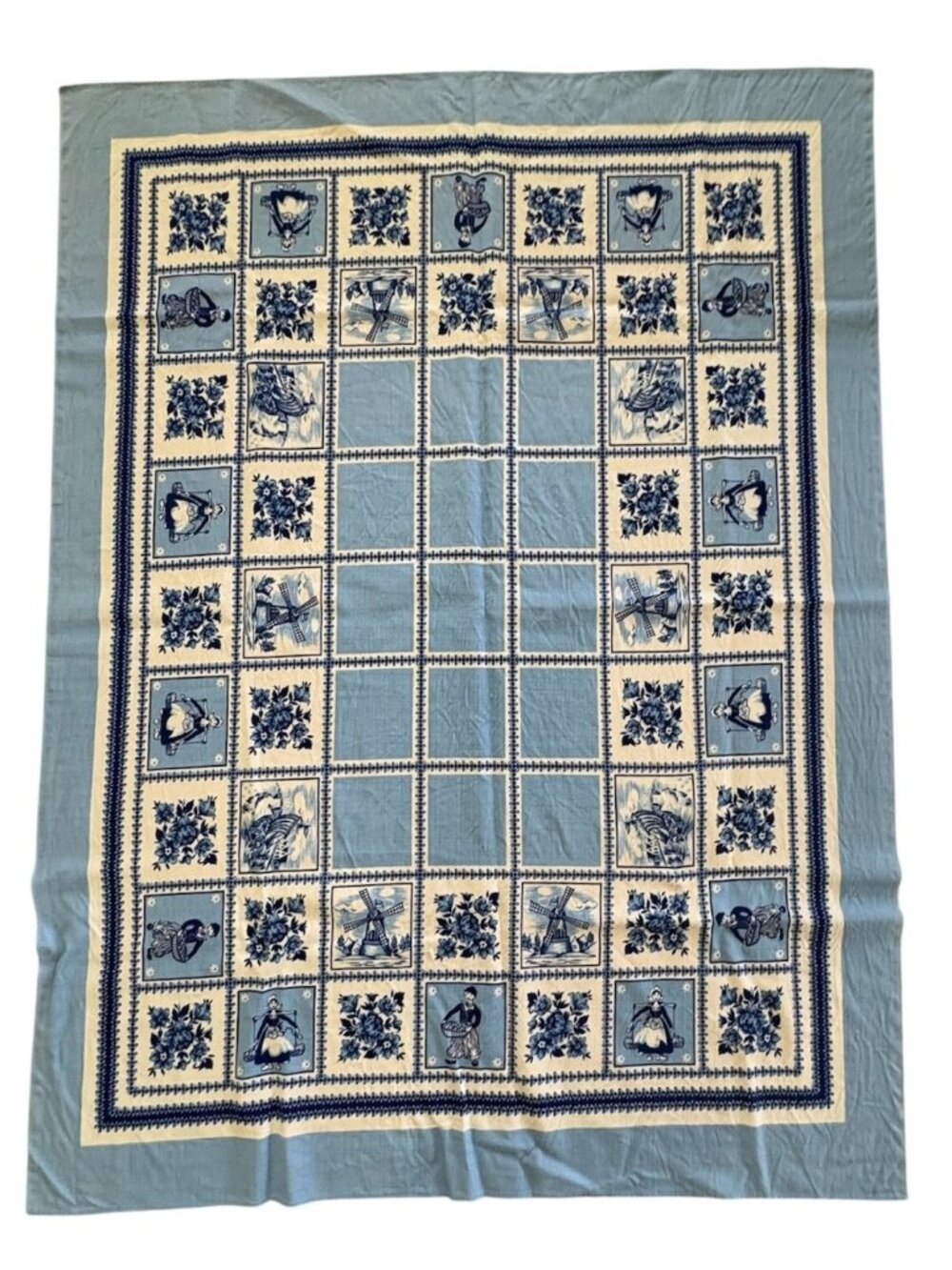 Dutch Blue Delft Tablecloth Pastoral Farmhouse 39 x 52